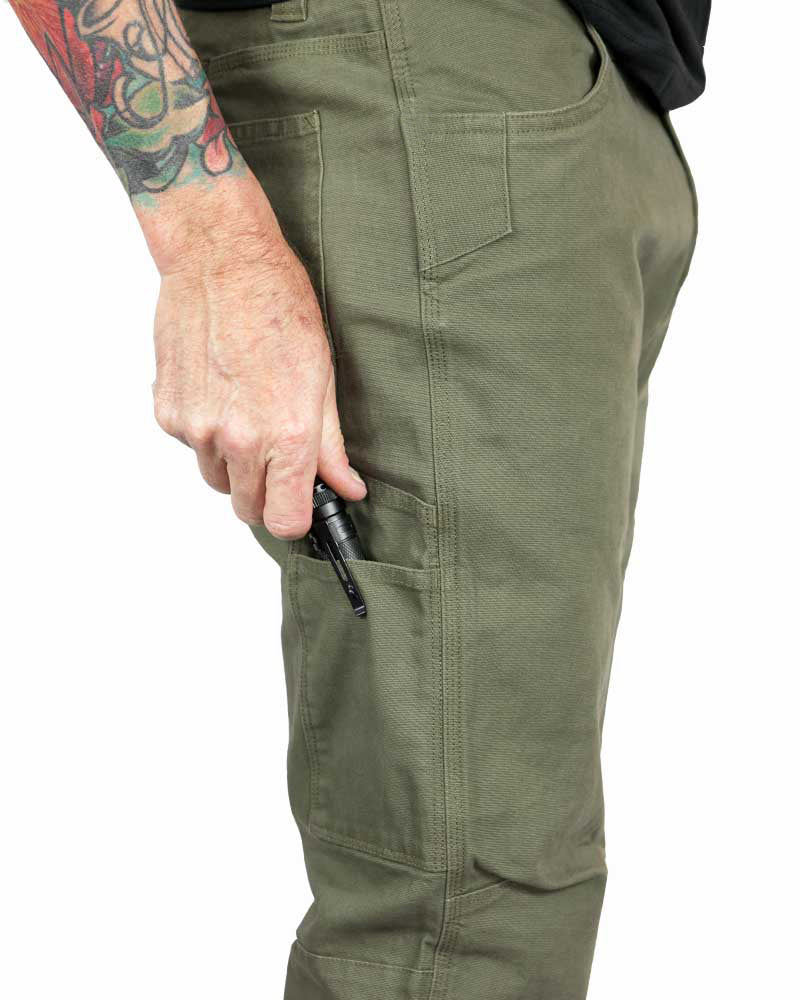 Off The Grid Surplus - Trailblazer Taper Fit Pants - DK Olive - Right side pocket detail
