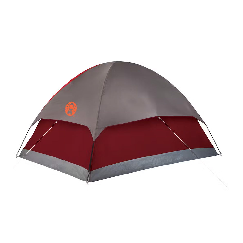 Coleman - 4-Person Flatwoods II Lightweight Dome Camping Tent - Red - Back left, with rain fly