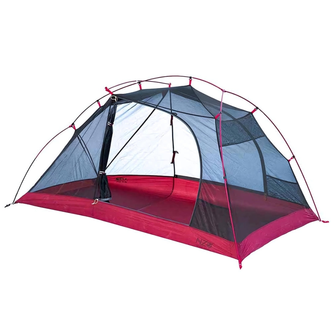 Near Zero Outdoor Gear - 2P DynaLite Tent - 2 person tent setup with star-gazing mesh design, door open