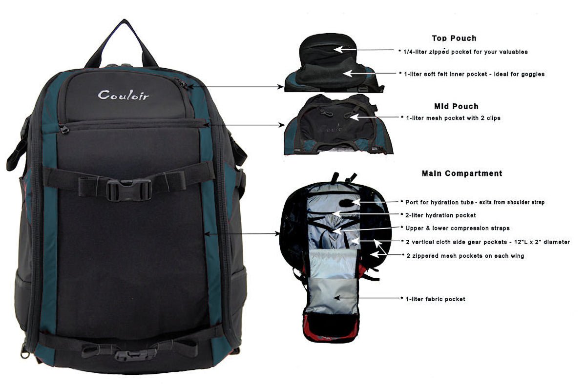 Couloir - 27 or 32 Liter Glide Ski Pack - Features - Mediterranean