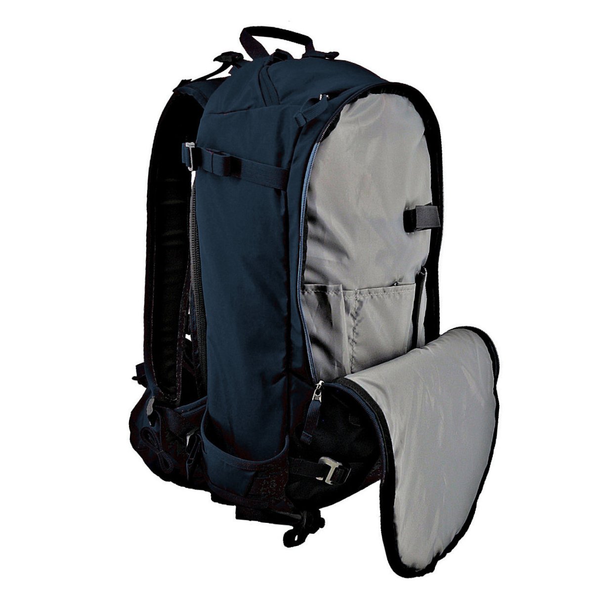 Couloir - 30 Liter Ride Ski Pack - Front left, front pouch open - Blue Wing Teal