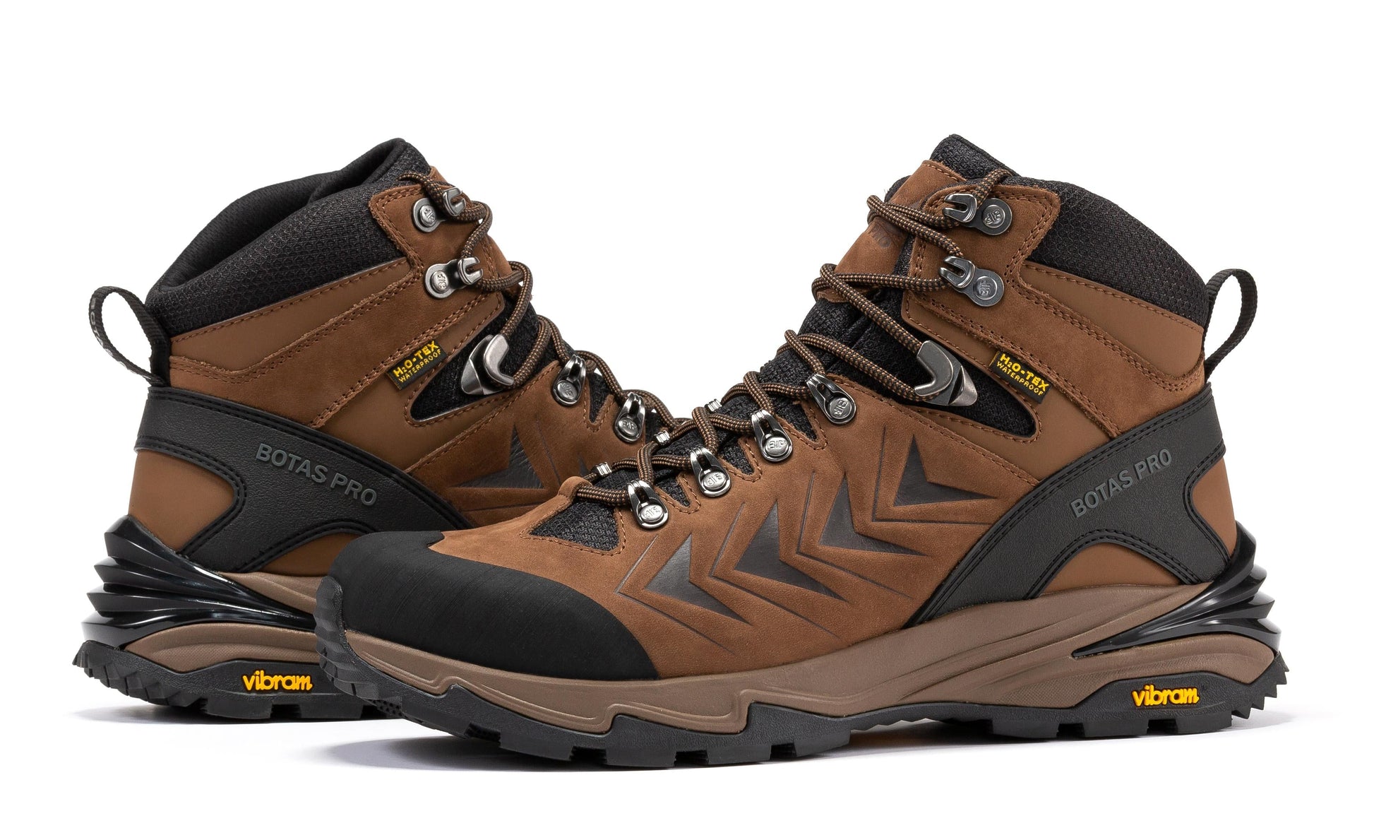 Rock Rooster Footwear Inc - Botas Pro 6 Inch Waterproof Hiking Boots with VIBRAM Traction Lug Outsole - Brown - Pair of boots, shown from side