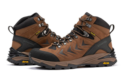 Rock Rooster Footwear Inc - Botas Pro 6 Inch Waterproof Hiking Boots with VIBRAM Traction Lug Outsole - Brown - Pair of boots, shown from side