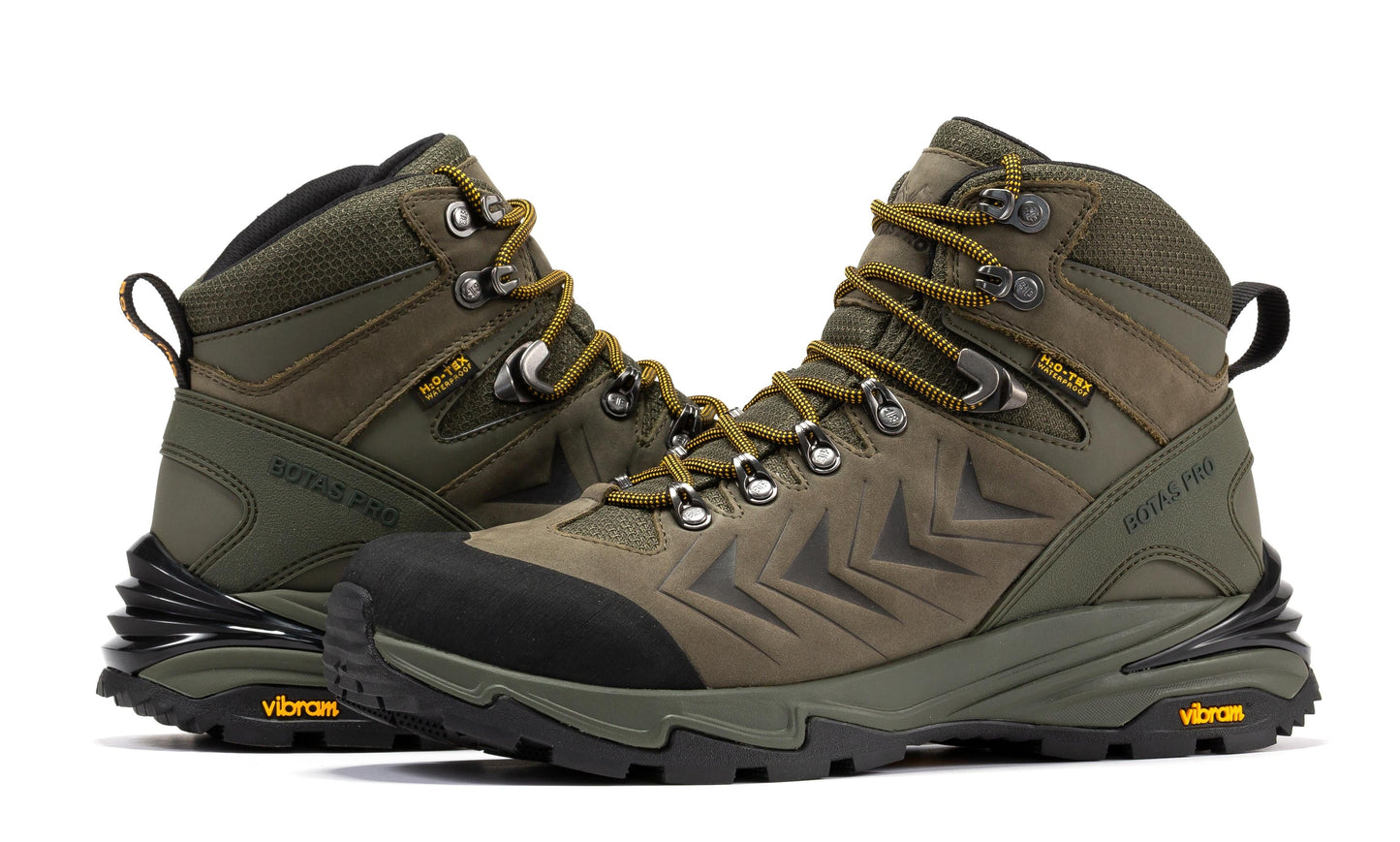 Rock Rooster Footwear Inc - Botas Pro 6 Inch Waterproof Hiking Boots with VIBRAM Traction Lug Outsole - Olive - Pair of boots, shown from side