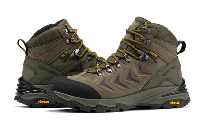 Rock Rooster Footwear Inc - Botas Pro 6 Inch Waterproof Hiking Boots with VIBRAM Traction Lug Outsole - Olive - Pair of boots, shown from side