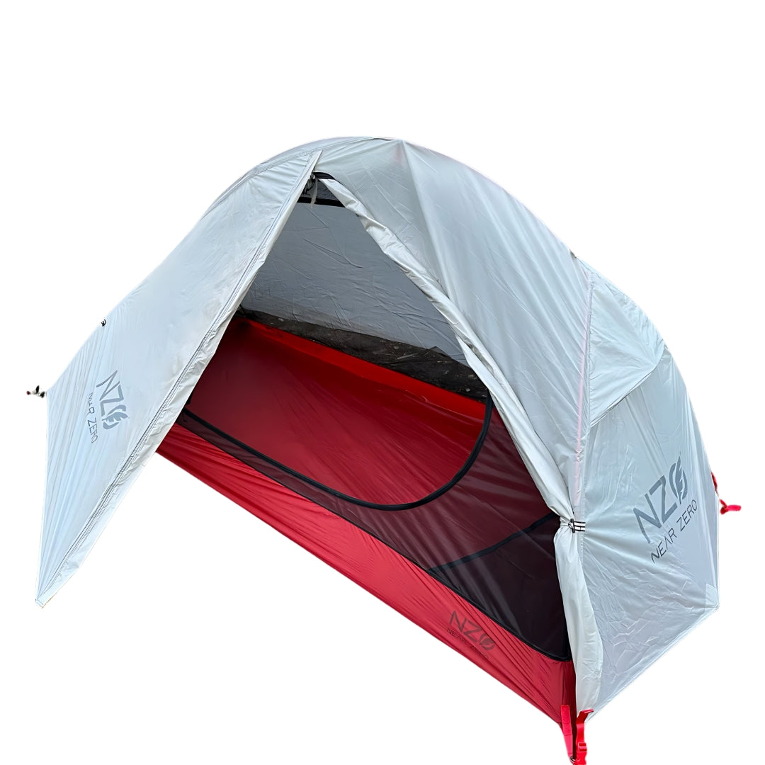 Near Zero Outdoor Gear - 1P DynaLite Tent - 1 person tent setup with rain-fly privacy cover