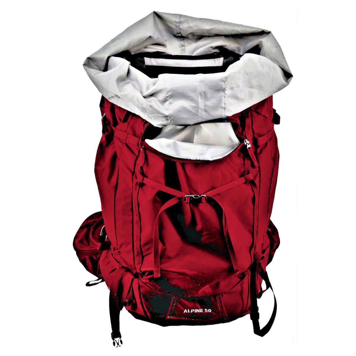 Couloir - 40 or 50 Liter Alpine Ski Pack - Front, with main compartment open - Mediterranean