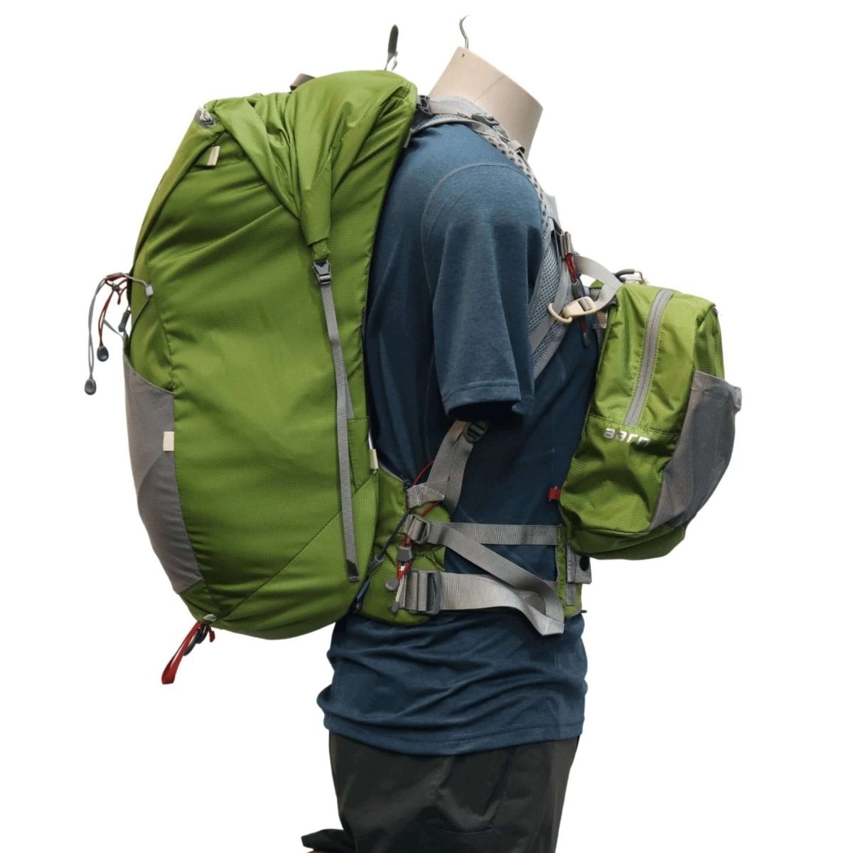 Aarn - 44 Liter Mountain Magic Backpack - Mannequin wearing backpack, right with Balance Pockets