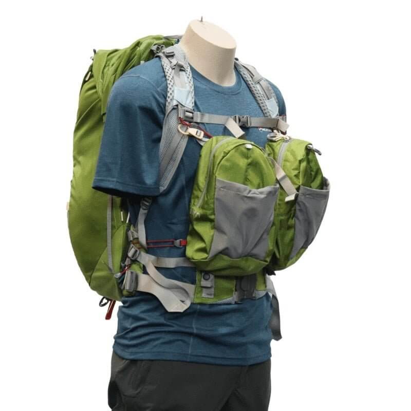 Aarn - 44 Liter Mountain Magic Backpack - Mannequin wearing backpack, front right,  with Balance Pockets