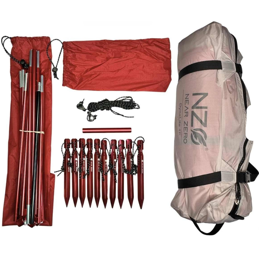 Near Zero Outdoor Gear - 1P DynaLite Tent - Tent poles, tent stakes, cord, and stuff sacks included