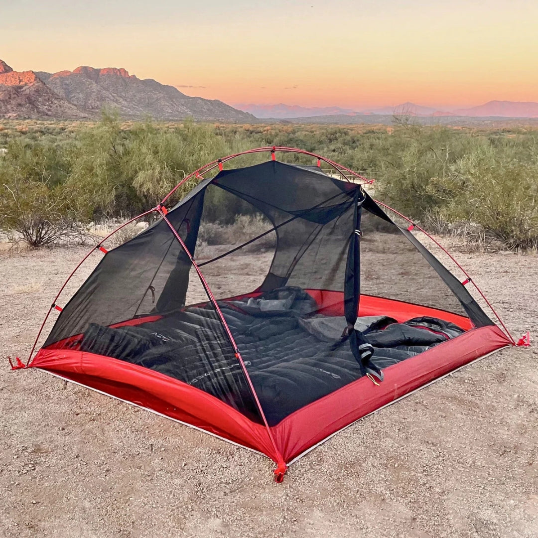Near Zero Outdoor Gear - 3P DynaLite Tent - 3 person tent setup with star-gazing mesh design
