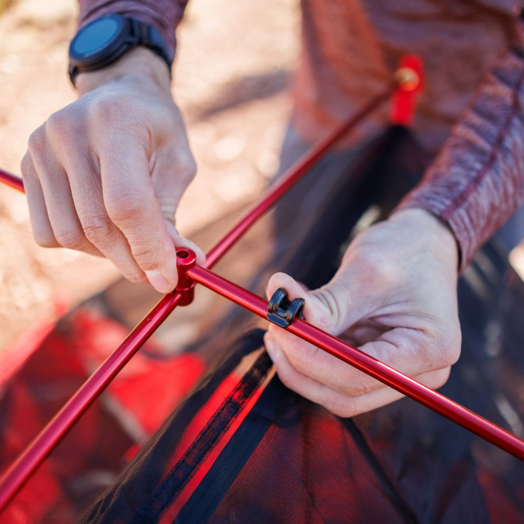 Near Zero Outdoor Gear - 2P DynaLite Tent - Tent setup, poles and clips detail