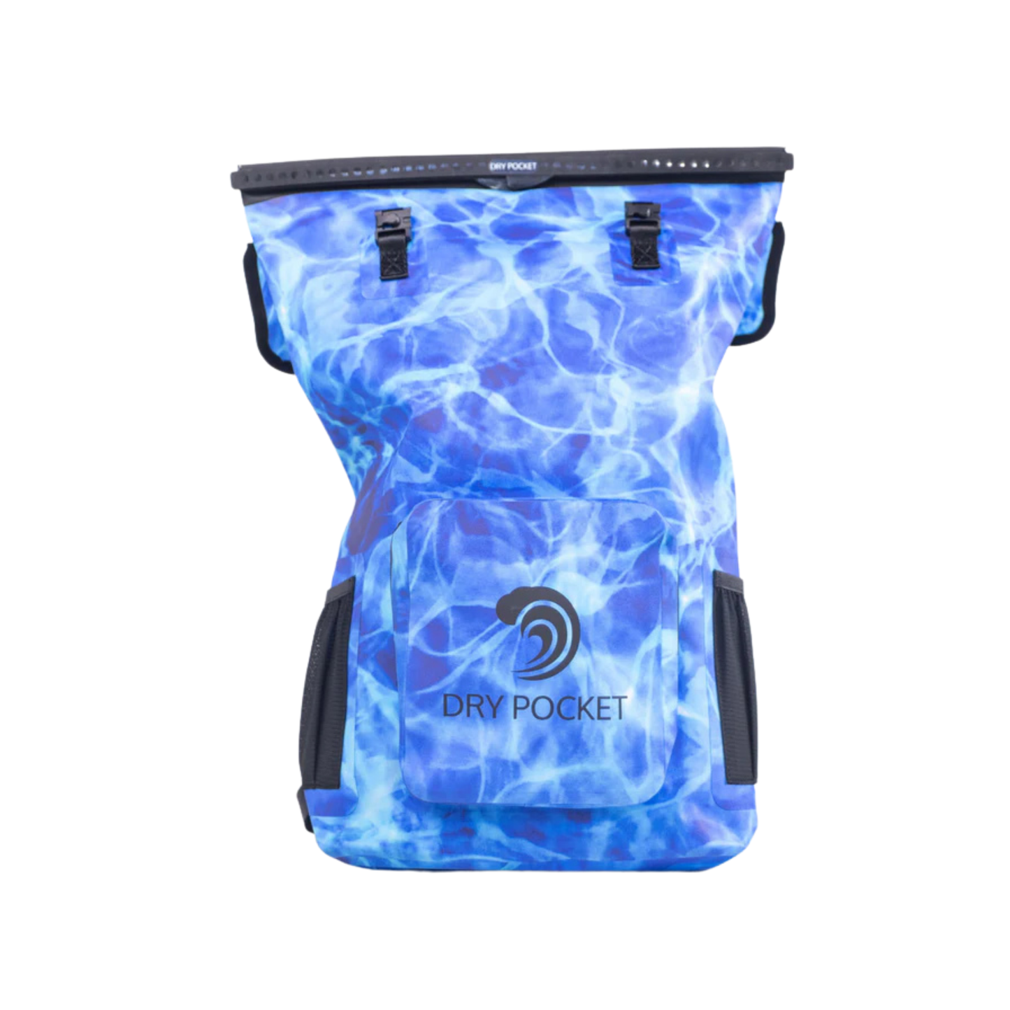 Dry Pocket - Waterproof Floating Backpack Dry Bag - Aqua Blue - Front with top closure shown