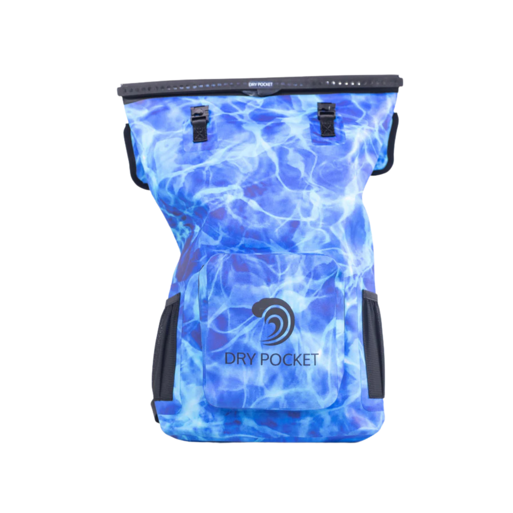 Dry Pocket - Waterproof Floating Backpack Dry Bag - Aqua Blue - Front with top closure shown