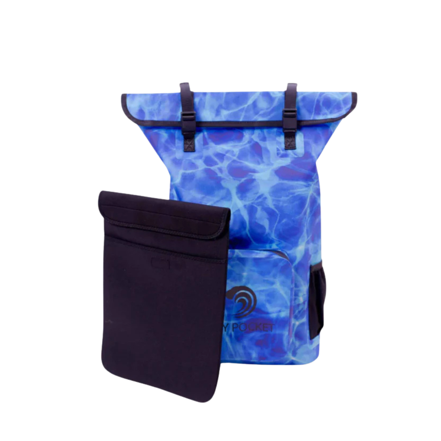 Dry Pocket - Waterproof Floating Backpack Dry Bag - Aqua Blue - Front with removable inside pouch