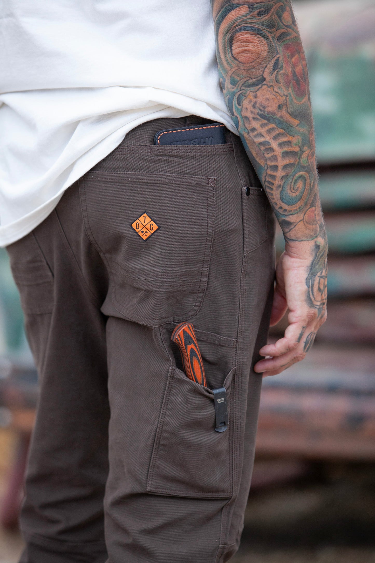 Off The Grid Surplus - Trailblazer Taper Fit Pants - DK BRN - Left side pocket detail