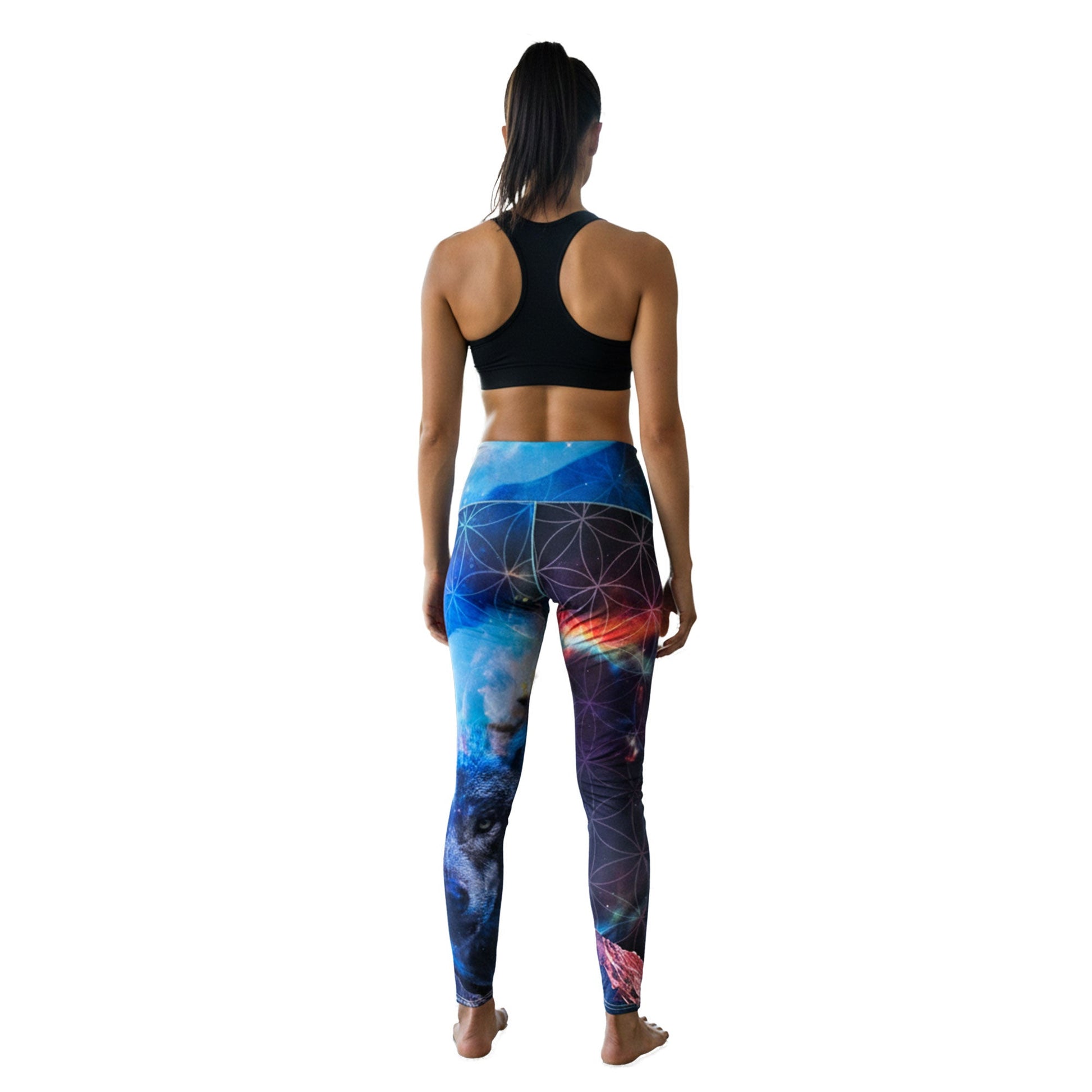 Grassroots California - Colorado Threads Wolf Navy Leggings - Woman modeling back