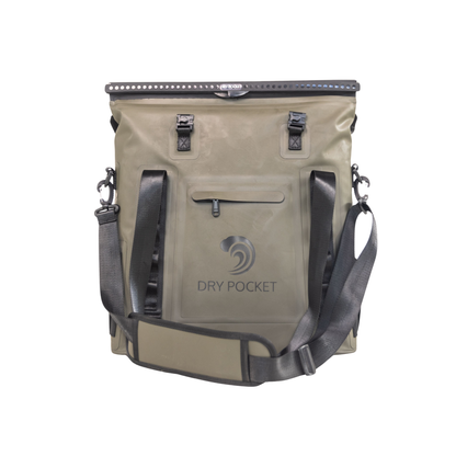Dry Pocket - Waterproof Floating Cooler Tote - Hunter Green - Front with top closure shown