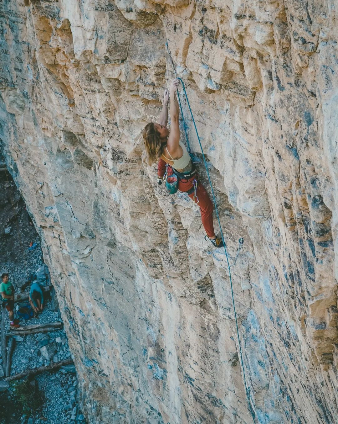 Soul Fire Apparel Co - Onsight Joggers - Climber on rock wall - Maple Red