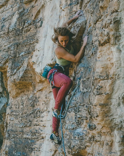 Soul Fire Apparel Co - Onsight Joggers - Climber on rock wall - Maple Red