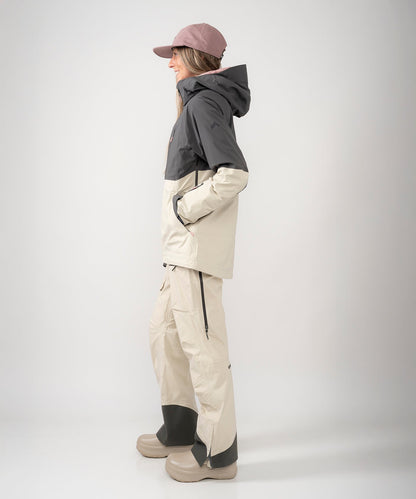 Strafe Outerwear - Meadow 3L Shell Jacket - Woman wearing jacket, left side - Light Khaki
