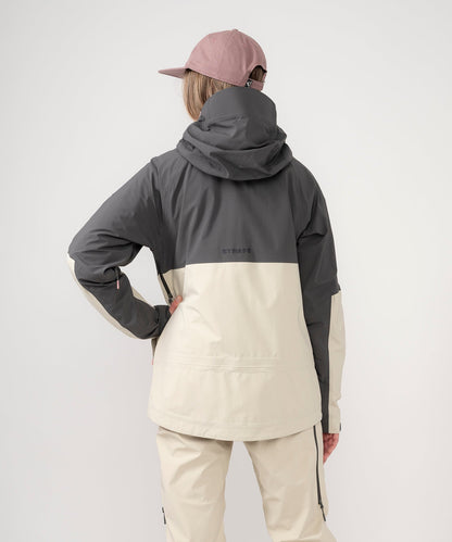 Strafe Outerwear - Meadow 3L Shell Jacket - Woman wearing jacket, back - Light Khaki