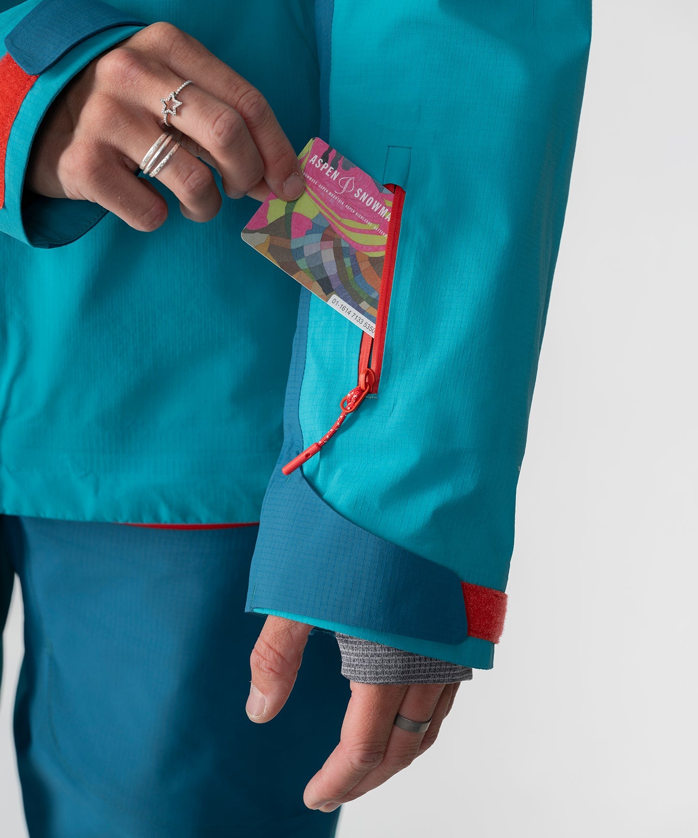 Strafe Outerwear - Meadow 3L Shell Jacket - Lift pass pocket detail - Dark Teal