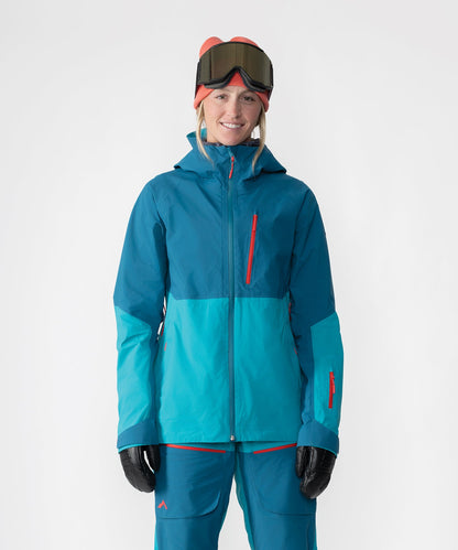 Strafe Outerwear - Meadow 3L Shell Jacket - Woman wearing jacket, front - Dark Teal