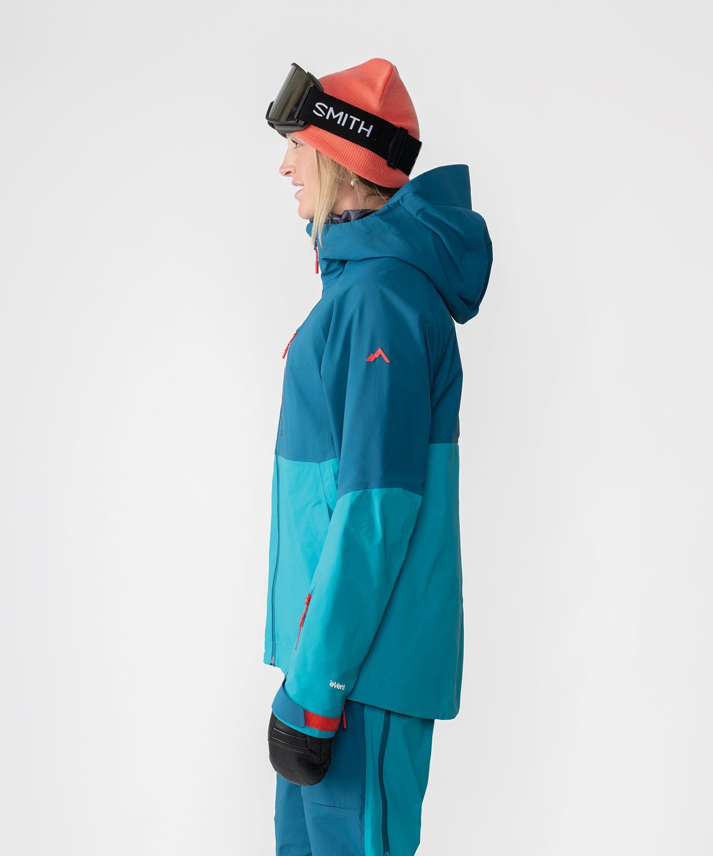 Strafe Outerwear - Meadow 3L Shell Jacket - Woman wearing jacket, left side - Dark Teal