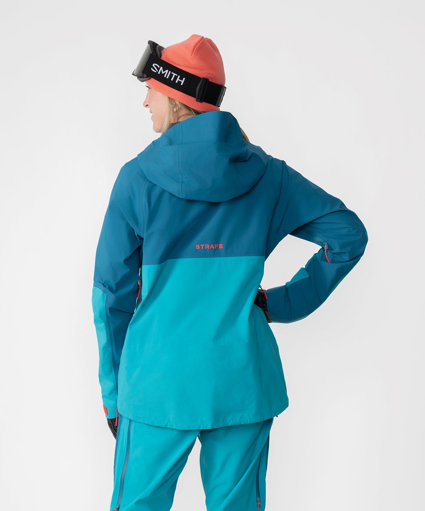 Strafe Outerwear - Meadow 3L Shell Jacket - Woman wearing jacket, back - Dark Teal
