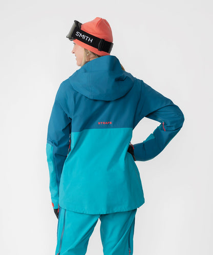 Strafe Outerwear - Meadow 3L Shell Jacket - Woman wearing jacket, back - Dark Teal