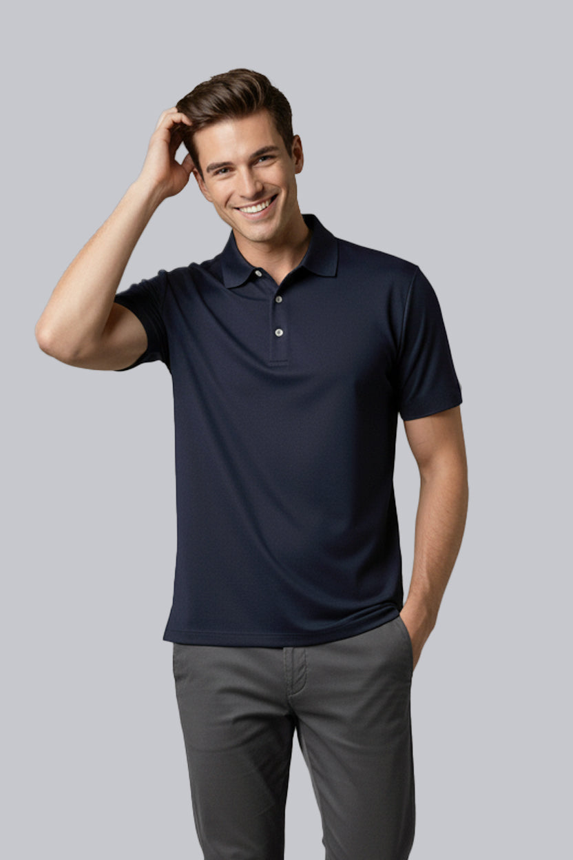 SpectraUSA - UPF 50 Performance Polo - Front, casual pose - Navy
