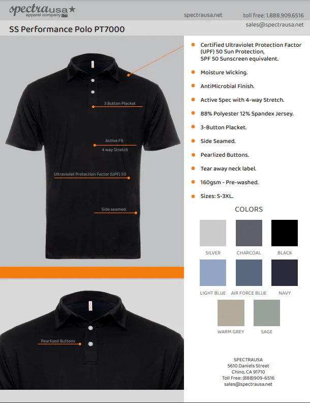 SpectraUSA - UPF 50 Performance Polo - Features