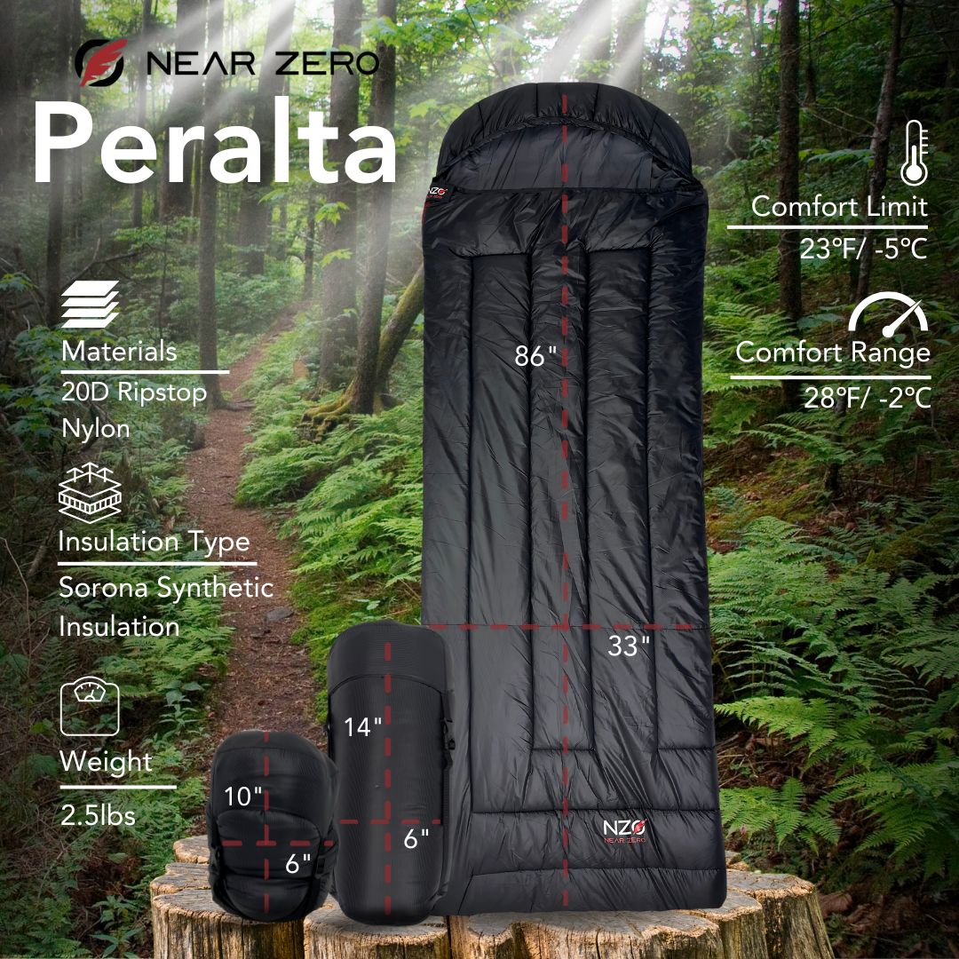 Near Zero Outdoor Gear - Peralta 25 Synthetic Sleeping Bag - Features and dimensions