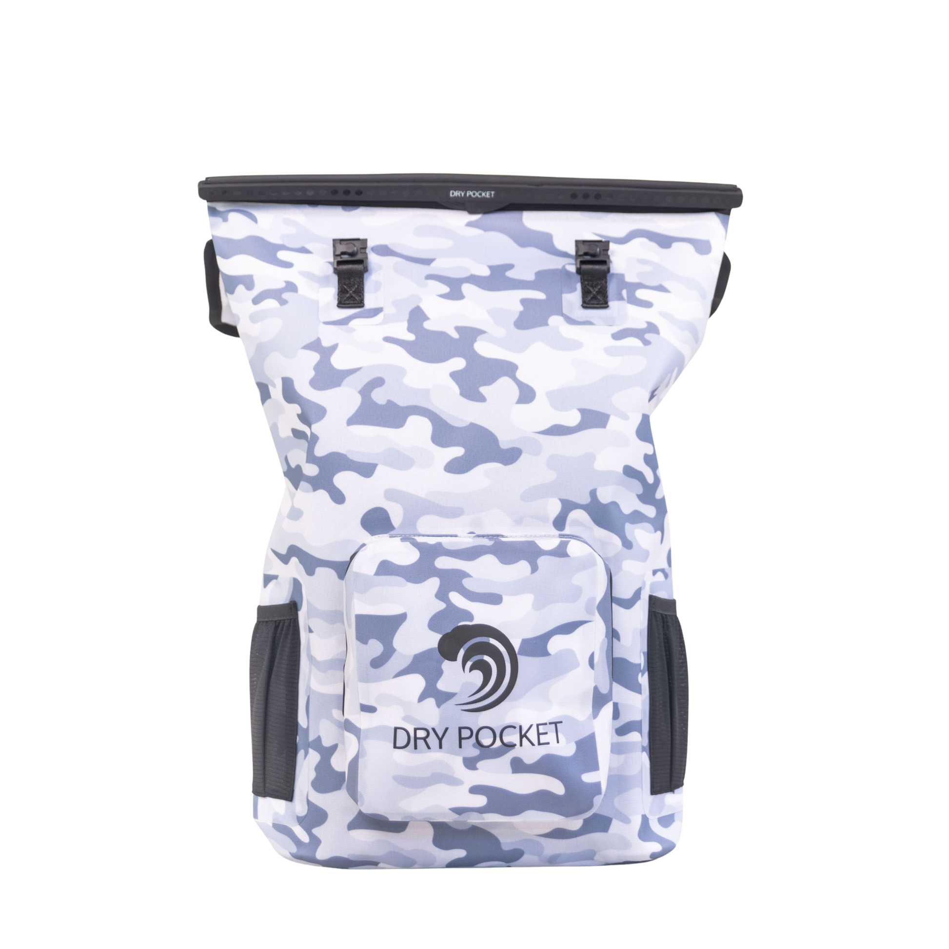 Dry Pocket - Waterproof Floating Backpack Dry Bag - Snow Camo - Front with top closure shown