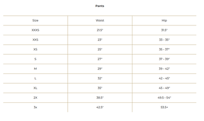 Soul Fire Apparel Co - Chalkras - size chart - Light blue