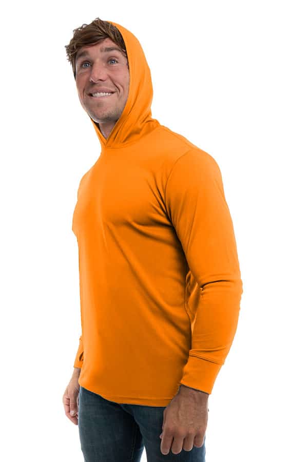 SpectraUSA - UPF 50 Performance Hoody - Front left, hoodie up - Safety orange