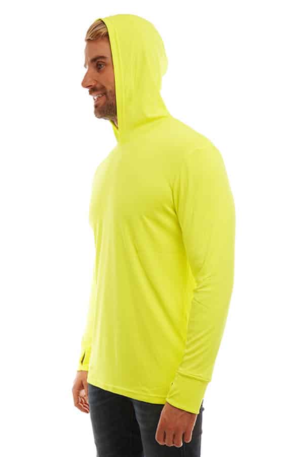 SpectraUSA - UPF 50 Performance Hoody - Left, hoodie up - Safety yellow
