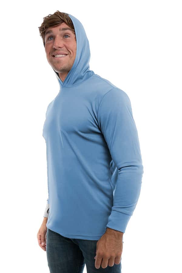 SpectraUSA - UPF 50 Performance Hoody - Front left, hoodie up - Light blue
