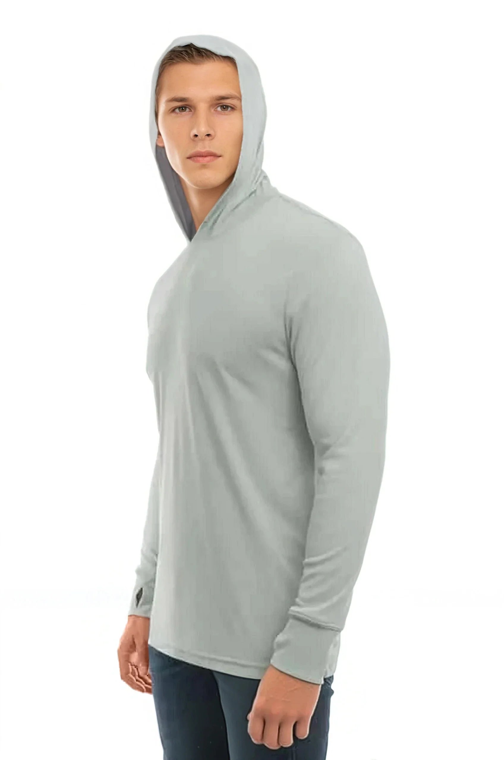 SpectraUSA - UPF 50 Performance Hoody - Front left, hoodie up - Sage