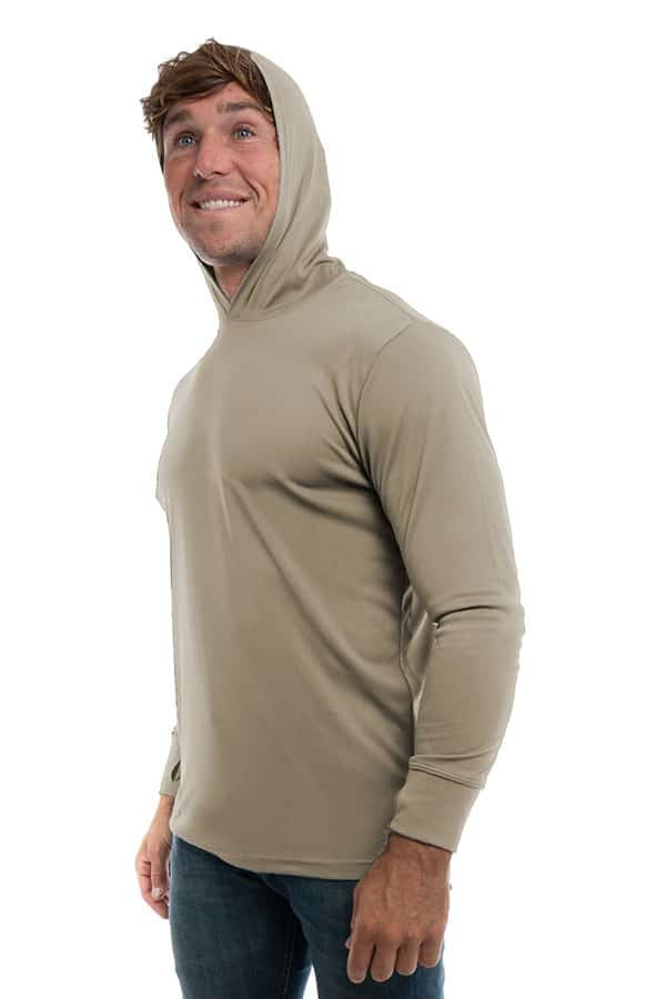 SpectraUSA - UPF 50 Performance Hoody - Front left, hoodie up - Warm grey