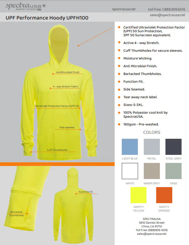 SpectraUSA - UPF 50 Performance Hoody - Features