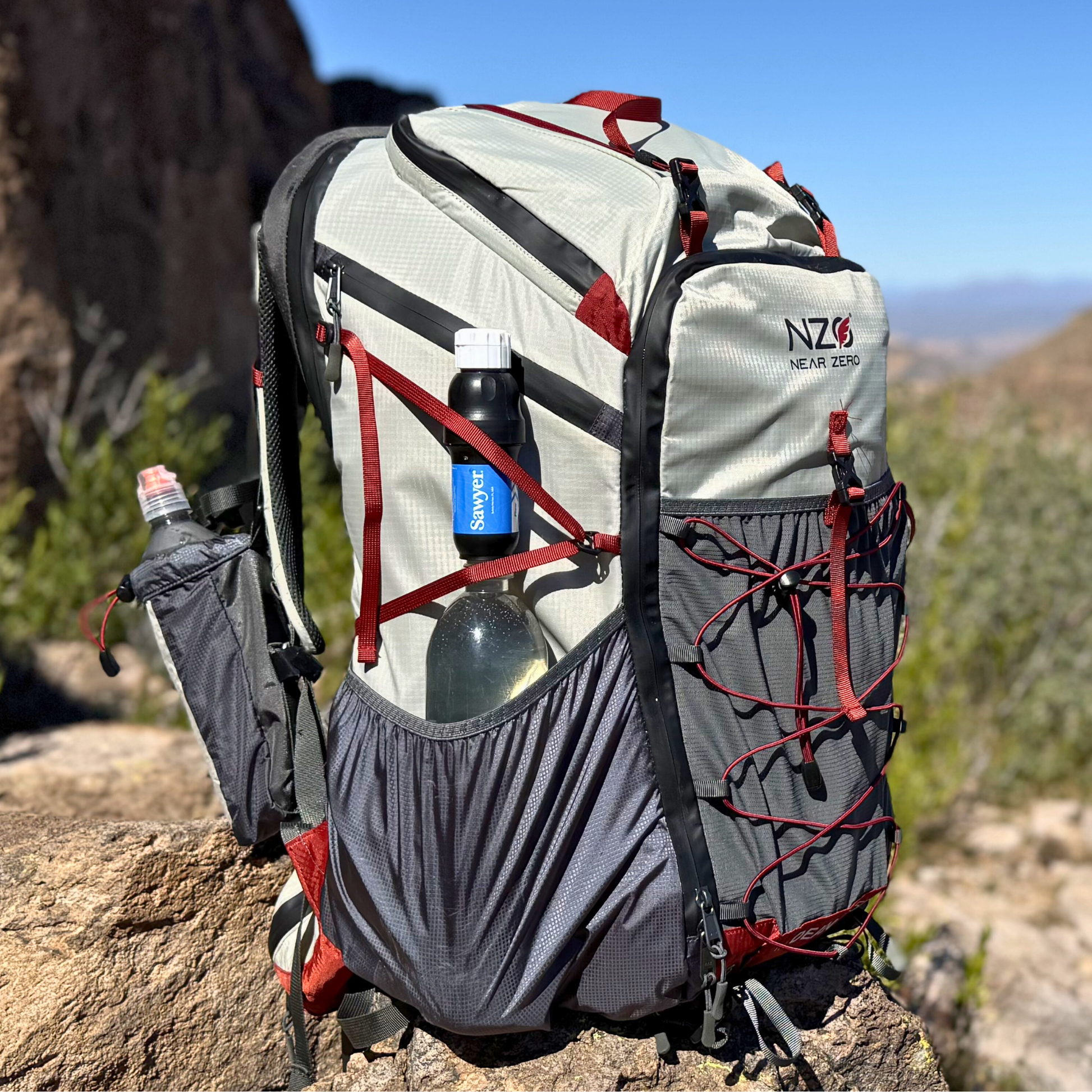 Near Zero Outdoor Gear - The Dean TR 50 Overnight Hiking Backpack - Front left side, in field