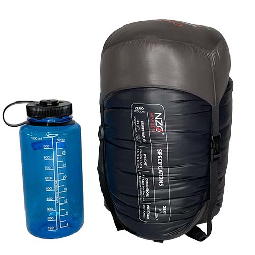Near Zero Outdoor Gear - ZERO Mummy Sleeping Bag - Compressed to approx. size of 32oz water bottle