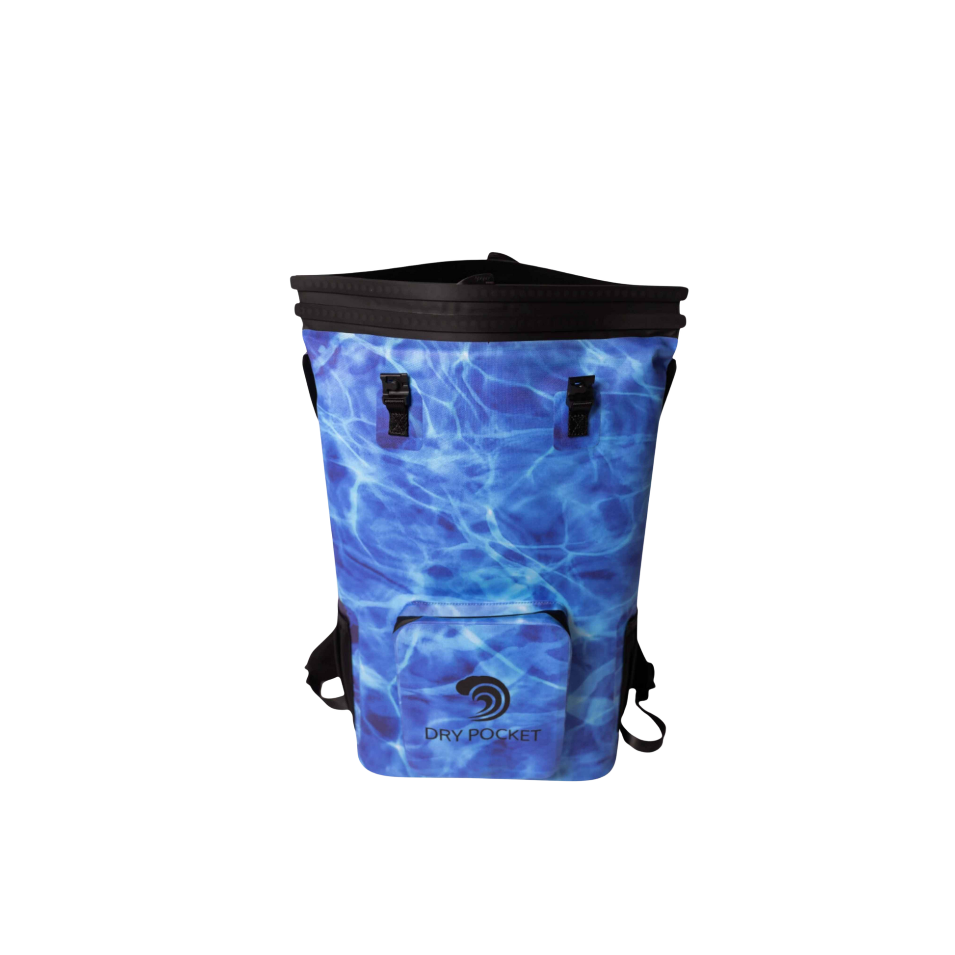 Dry Pocket - Waterproof Floating Cooler Backpack Dry Bag - Aqua Blue - Front with top closure shown