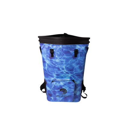 Dry Pocket - Waterproof Floating Cooler Backpack Dry Bag - Aqua Blue - Front with top closure shown