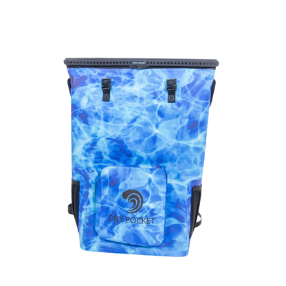 Dry Pocket - Waterproof Floating Cooler Backpack Dry Bag - Aqua Blue - Front with top closure shown
