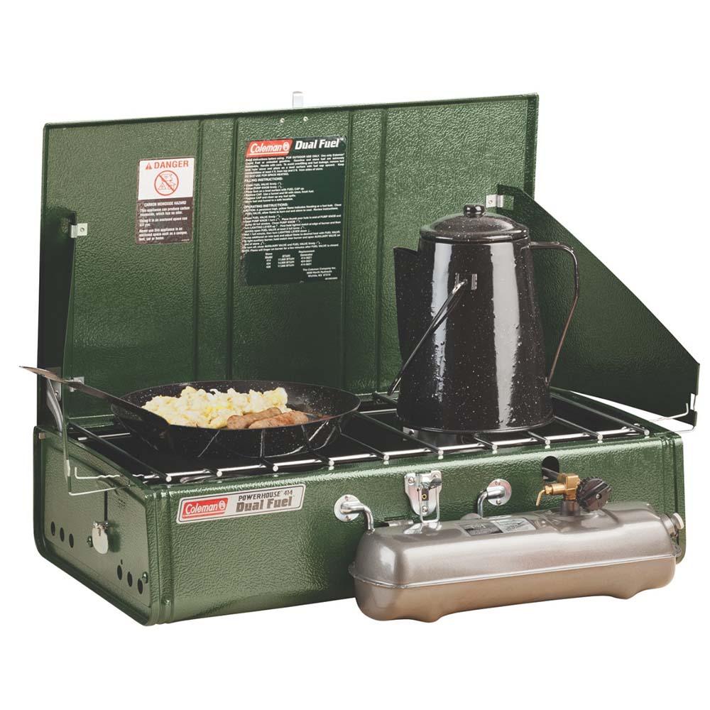 Coleman - Coleman Dual Fuel 2 Burner Stove - Front left, in use