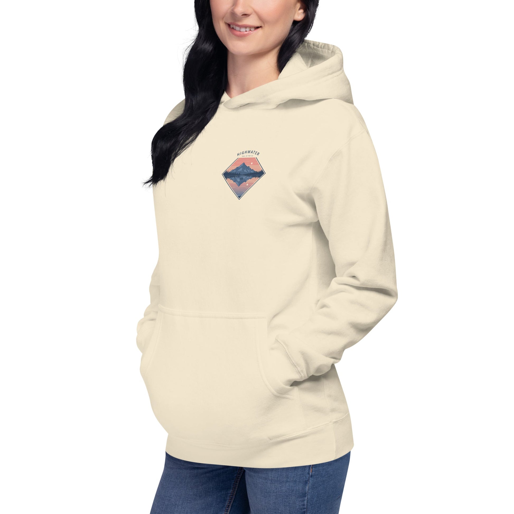 Trail Tide Co - Highwater Horizon Hoodie - Front Left - Female model - Bone