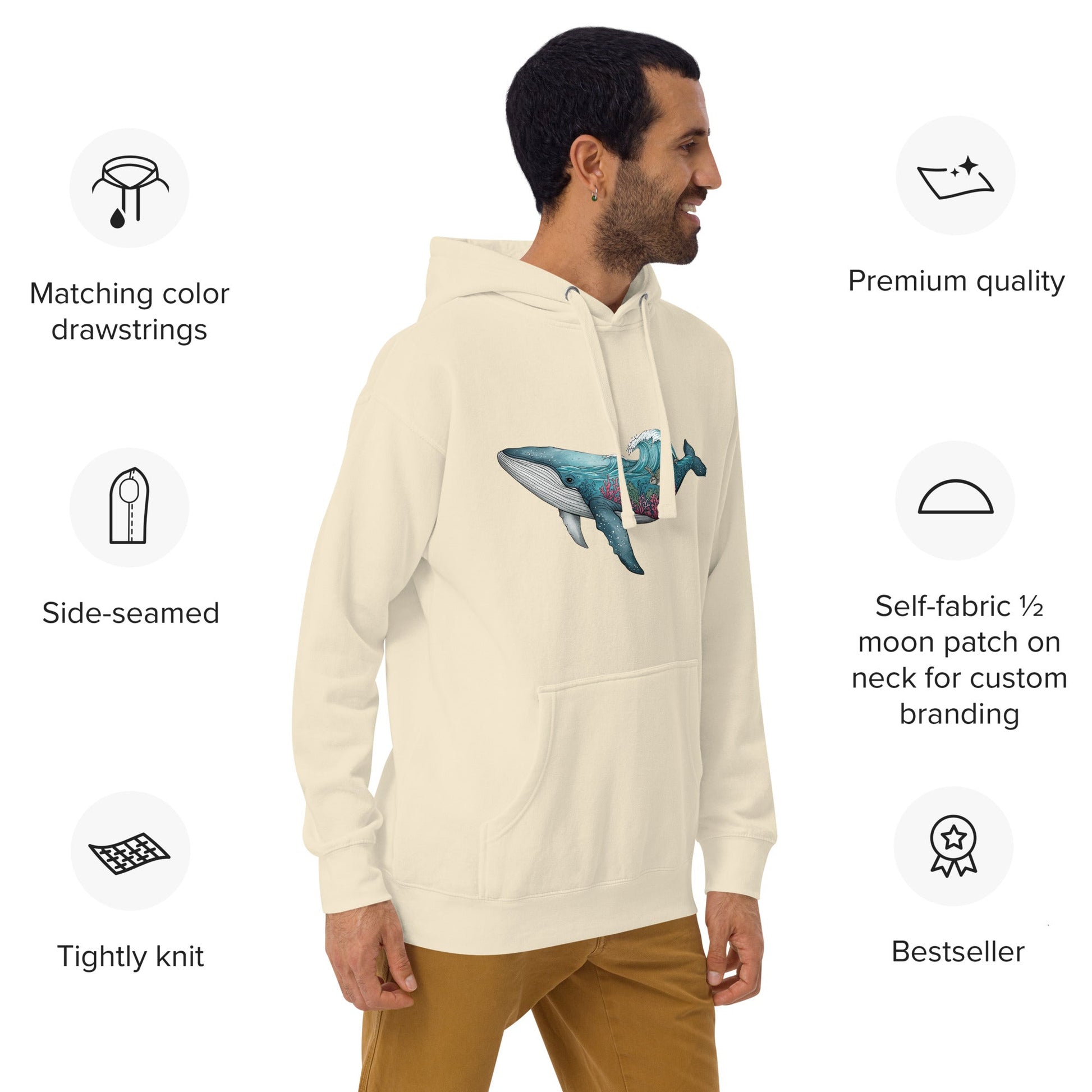Trail Tide Co - Reef Rider Hoodie - Features - Male model - Bone